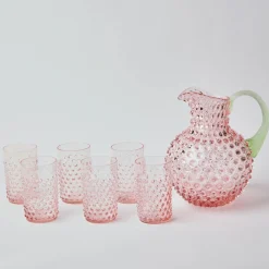 Online Mrs. Alice Rose Hobnail Jug With Emerald Handle & Glasses (Set Of 6)