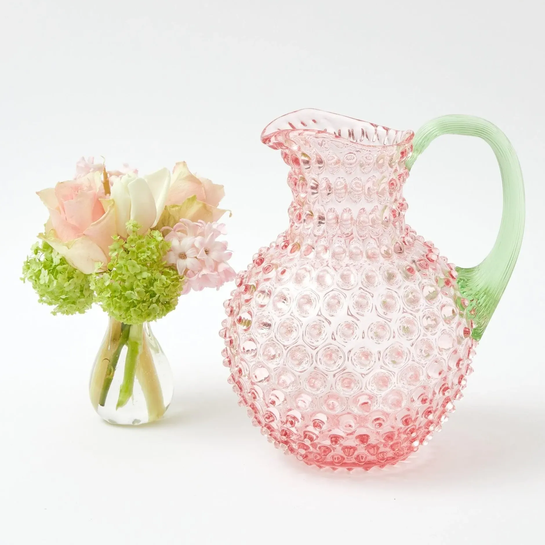 Online Mrs. Alice Rose Hobnail Jug With Emerald Handle & Glasses (Set Of 6)