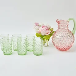 Mrs. Alice Rose Hobnail Jug With Emerald Handle