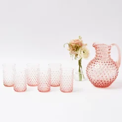 Best Mrs. Alice Rose Pink Hobnail Water Glasses & Jug Set