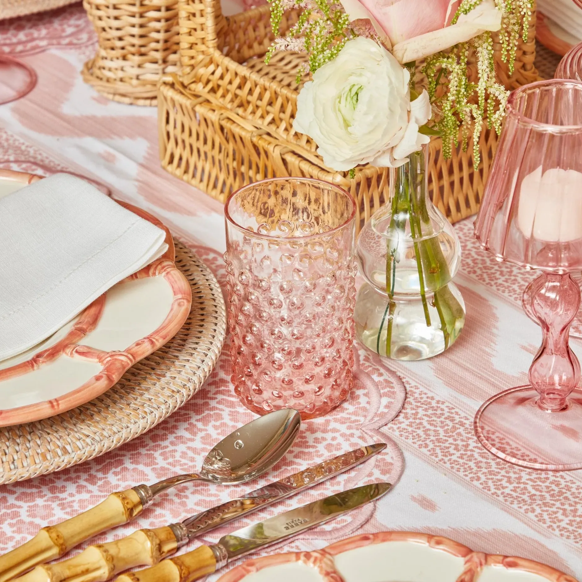 Best Mrs. Alice Rose Pink Hobnail Water Glasses & Jug Set