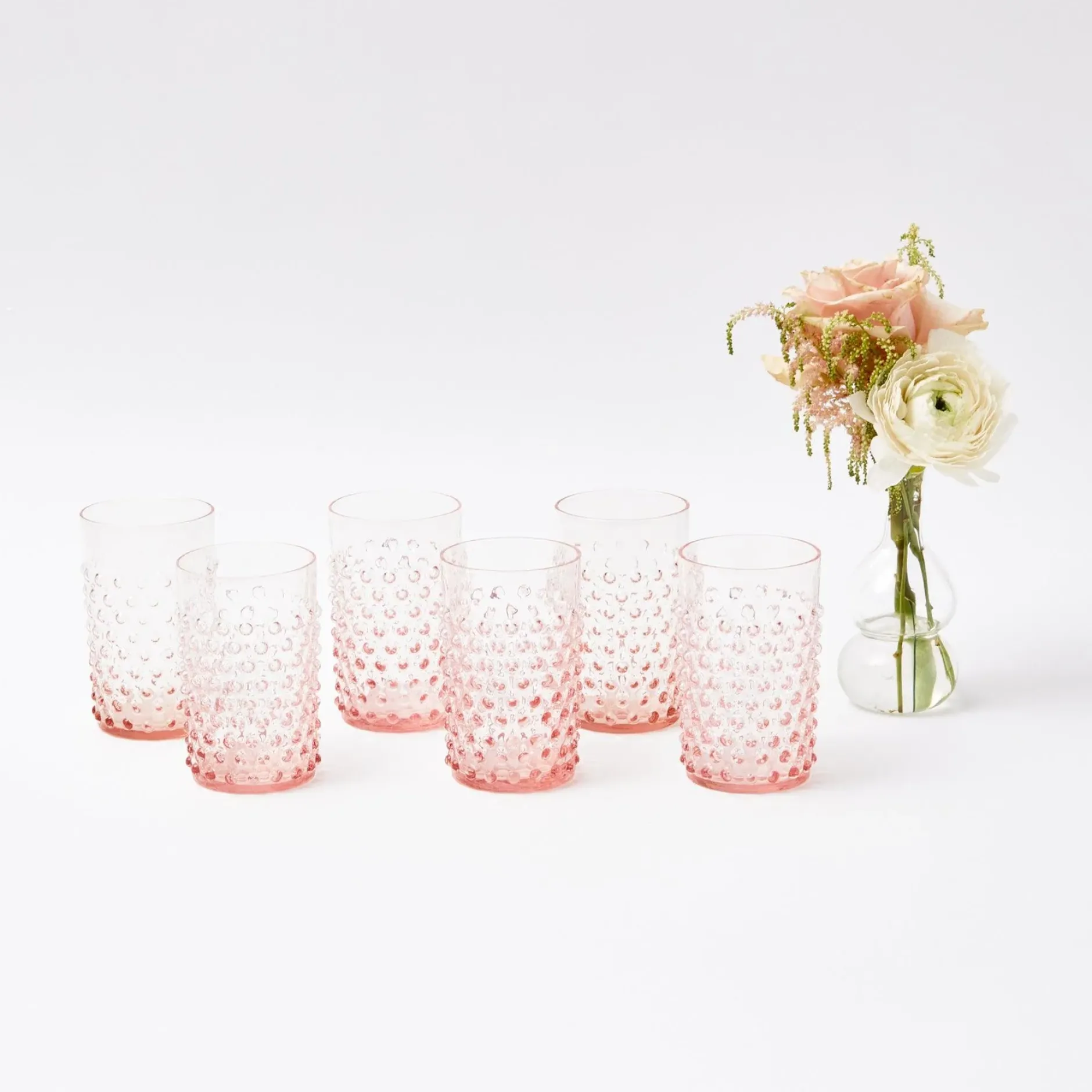 Best Mrs. Alice Rose Pink Hobnail Water Glasses & Jug Set