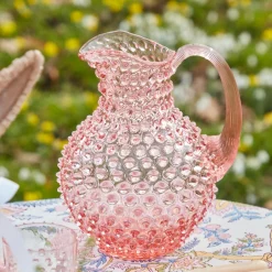 Mrs. Alice Rose Pink Hobnail Water Glasses & Jug Set