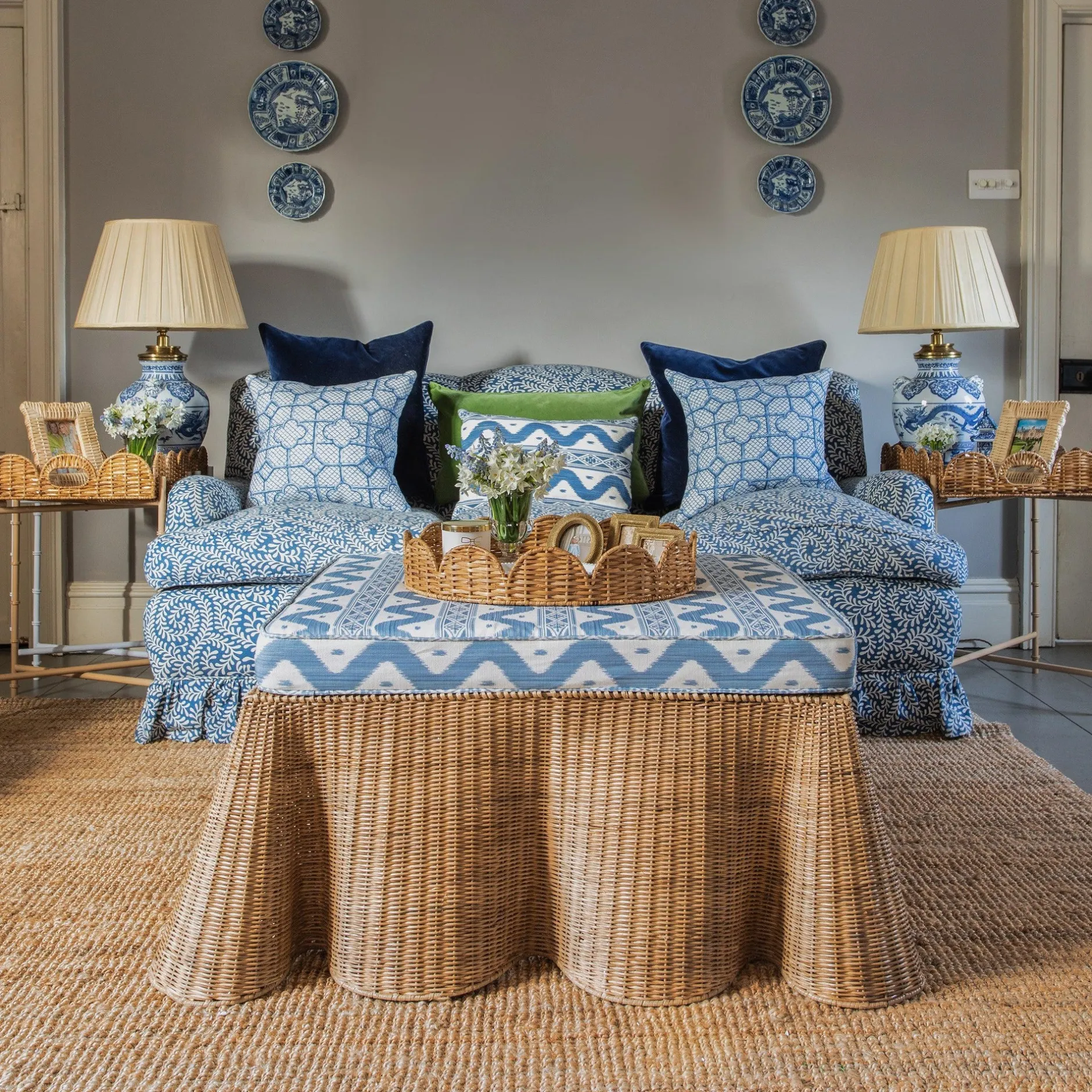 Mrs. Alice Round Rattan Scalloped Tray