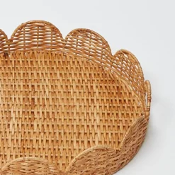 Mrs. Alice Round Rattan Scalloped Tray