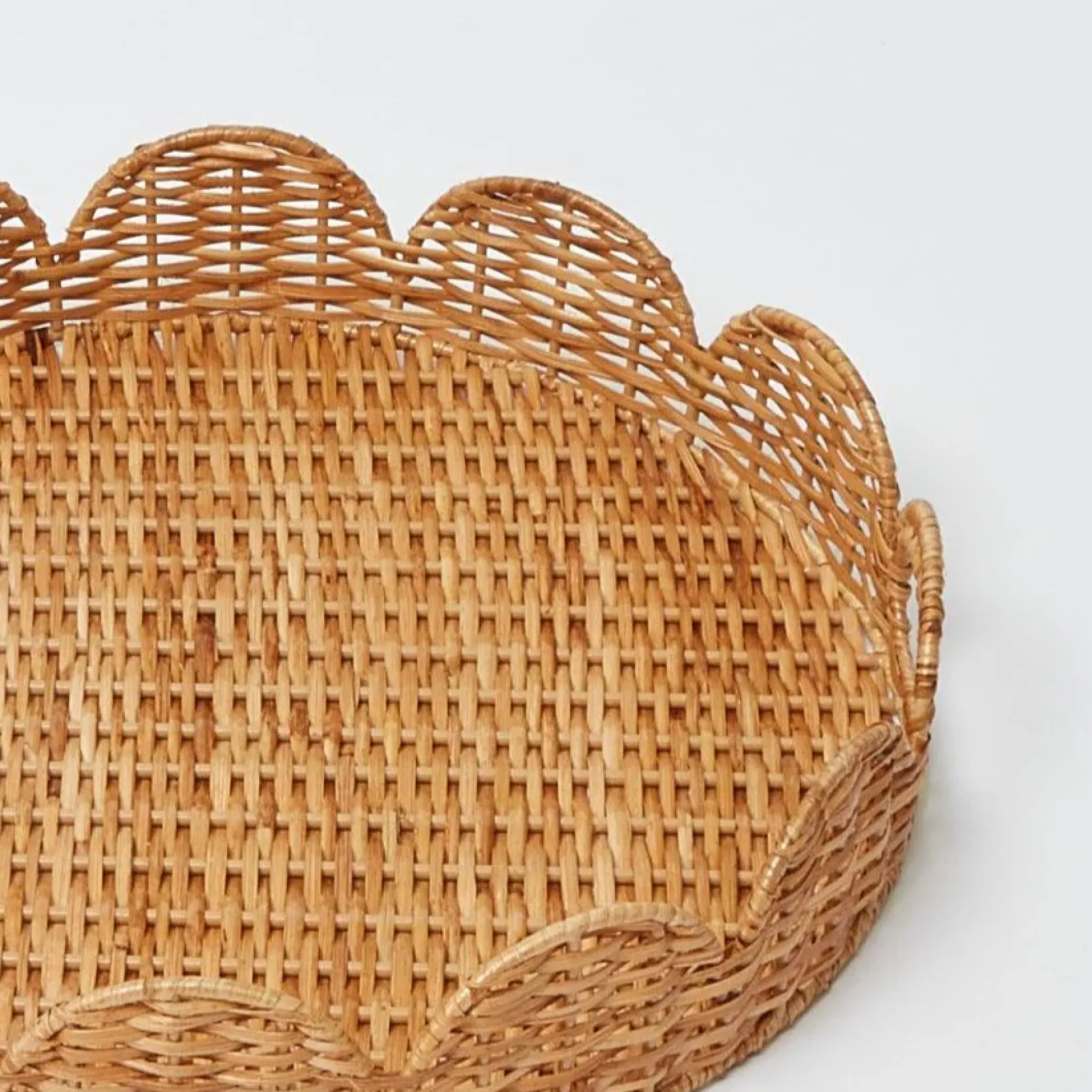 Mrs. Alice Round Rattan Scalloped Tray