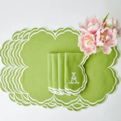 Clearance Mrs. Alice Serena Apple Green Scalloped Placemats (Set Of 4)