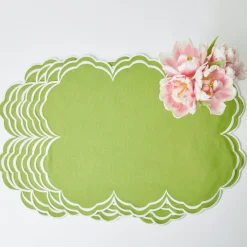 Clearance Mrs. Alice Serena Apple Green Scalloped Placemats (Set Of 4)