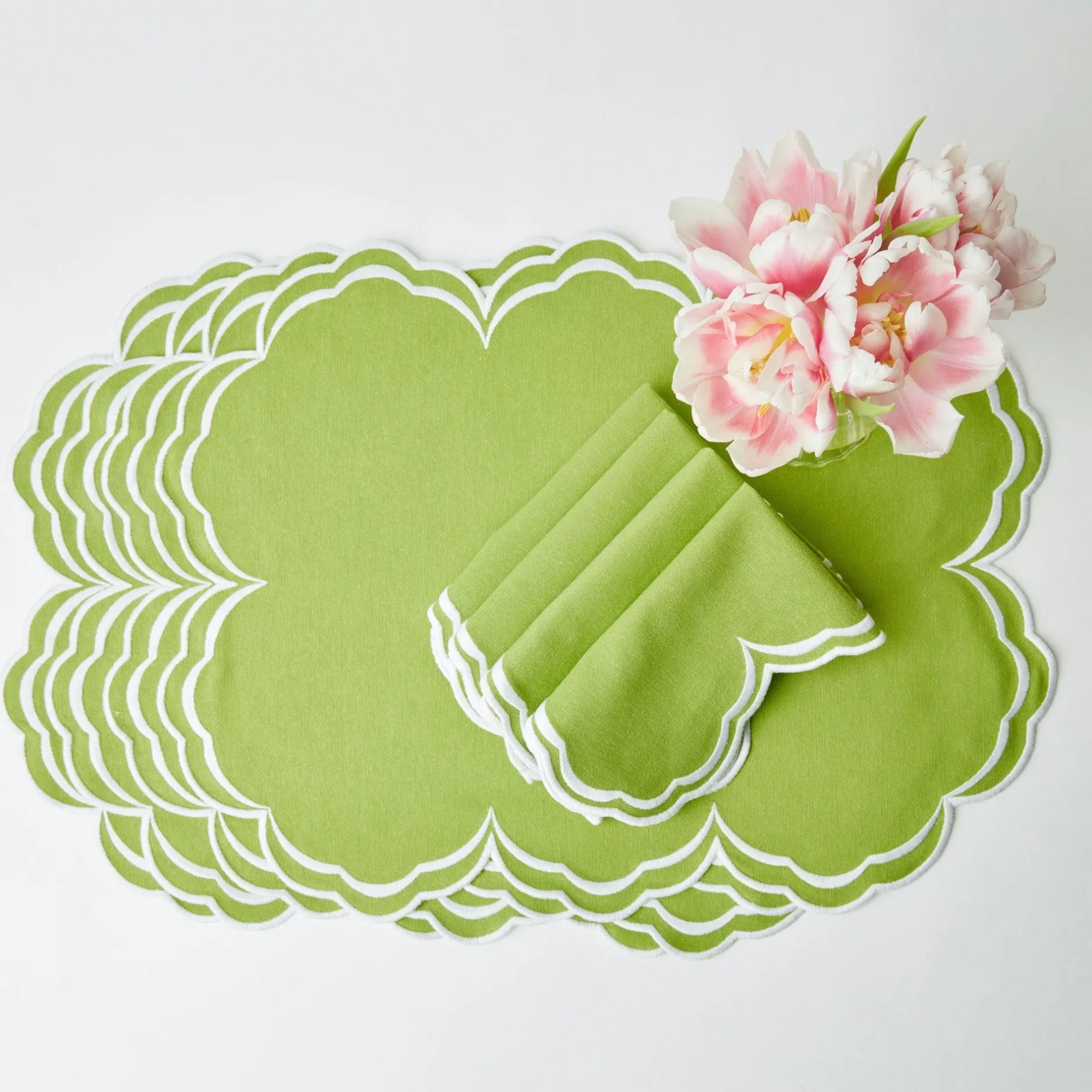 Sale Mrs. Alice Serena Apple Green Scalloped Napkins (Set Of 4)