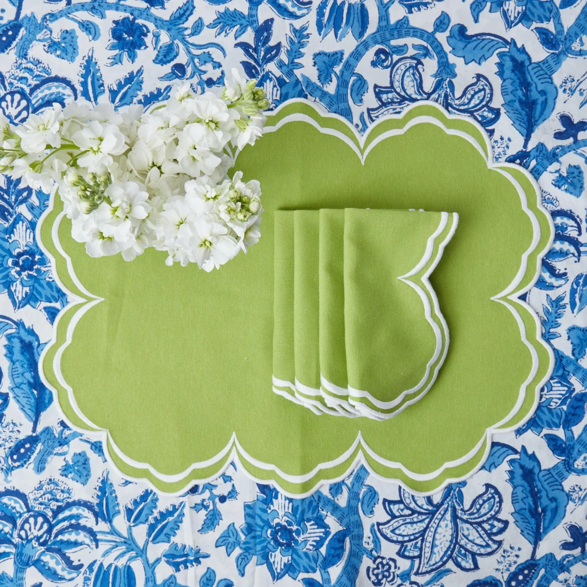 Sale Mrs. Alice Serena Apple Green Scalloped Napkins (Set Of 4)