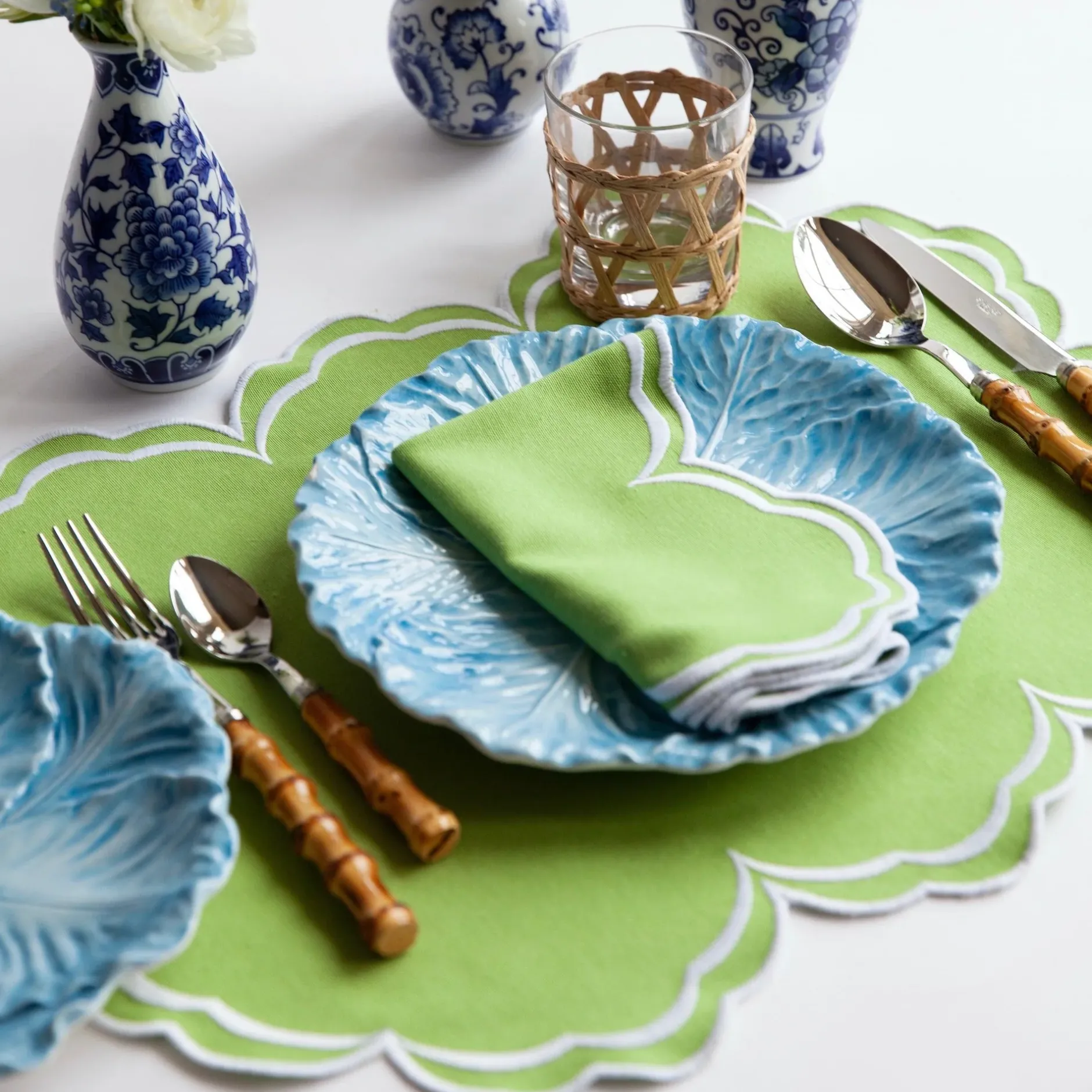 Sale Mrs. Alice Serena Apple Green Scalloped Napkins (Set Of 4)