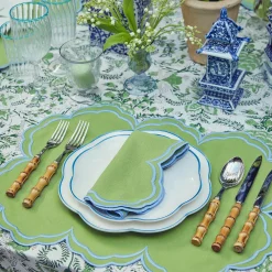 Best Mrs. Alice Serena Apple Green With Blue Napkins (Set Of 4)