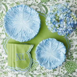 Best Mrs. Alice Serena Apple Green With Blue Napkins (Set Of 4)
