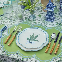 Discount Mrs. Alice Serena Apple Green With Blue Placemats (Set Of 4)