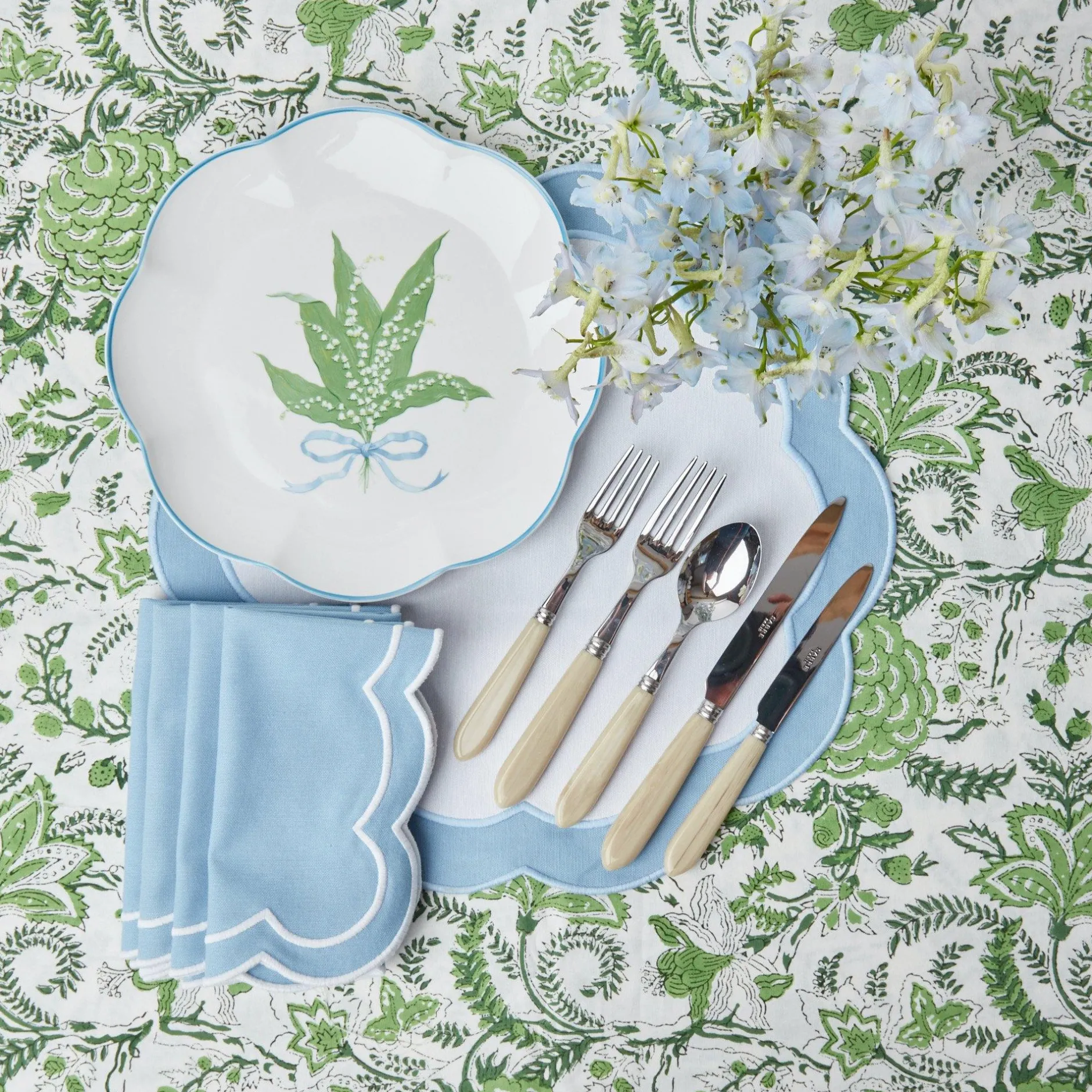 Mrs. Alice Serena Applique Blue Placemats (Set Of 4)