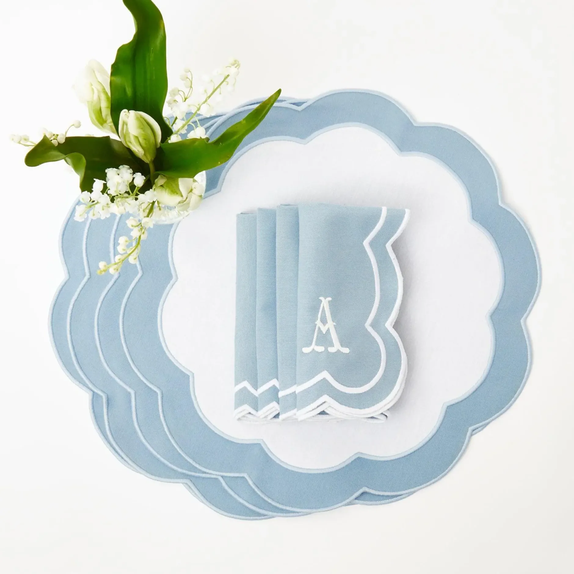 Mrs. Alice Serena Applique Blue Placemats (Set Of 4)
