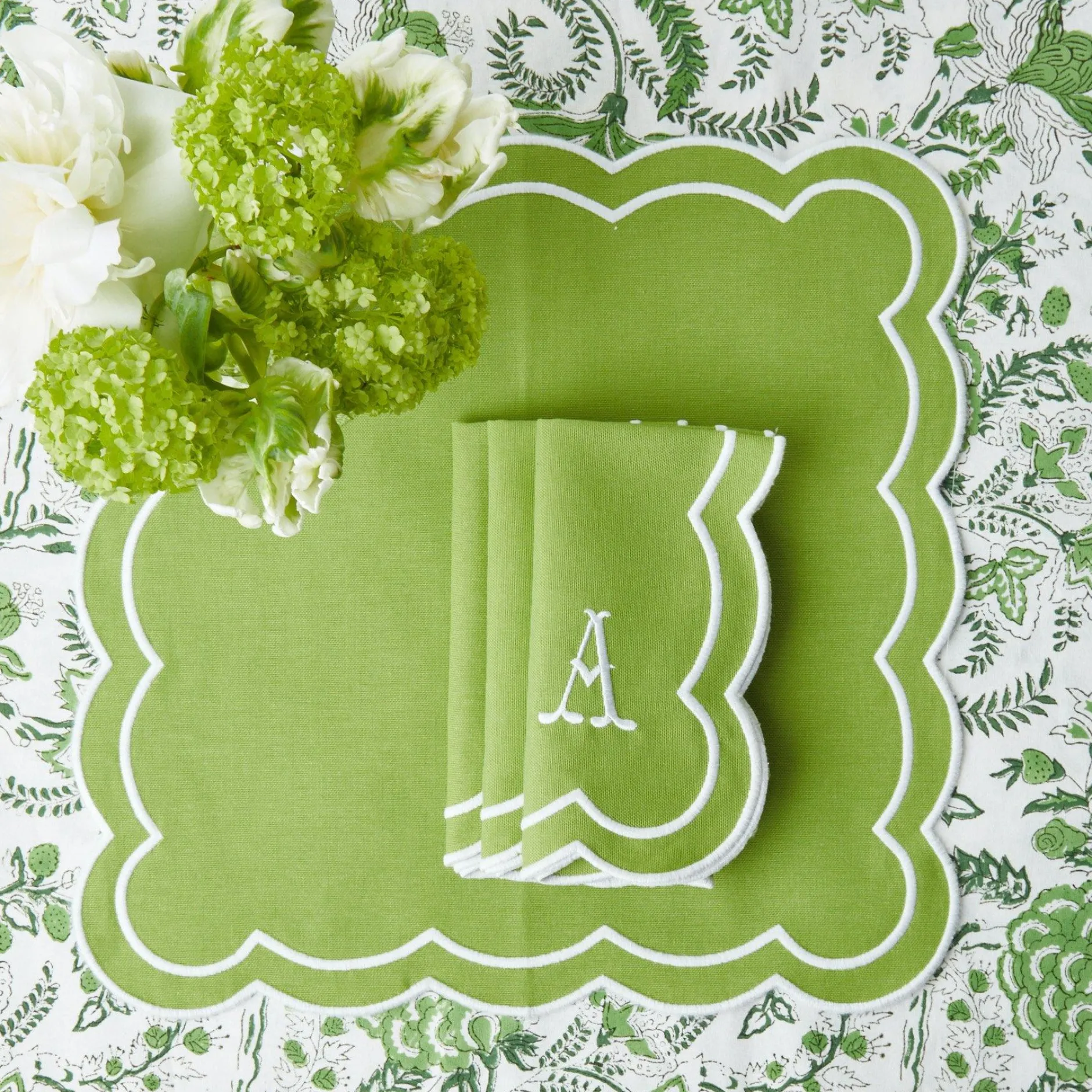 Clearance Mrs. Alice Serena Applique Green Napkins (Set Of 4)