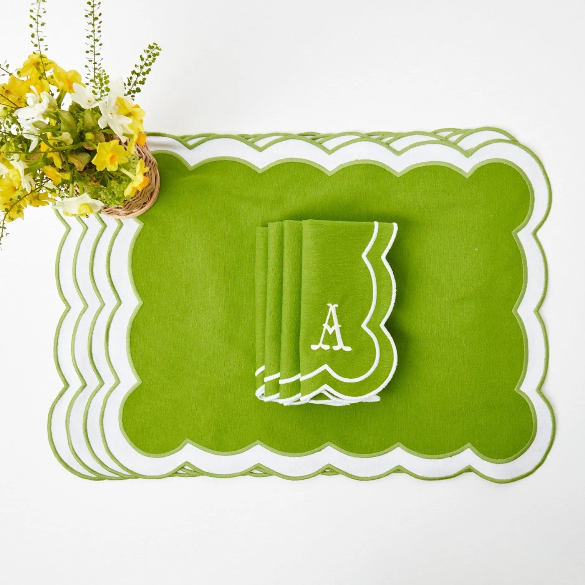 New Mrs. Alice Serena Applique Green Placemats & Napkins (Set Of 4)