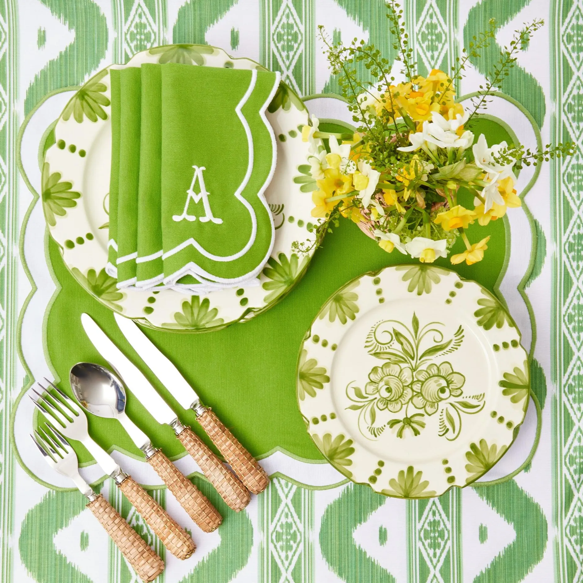 New Mrs. Alice Serena Applique Green Placemats & Napkins (Set Of 4)