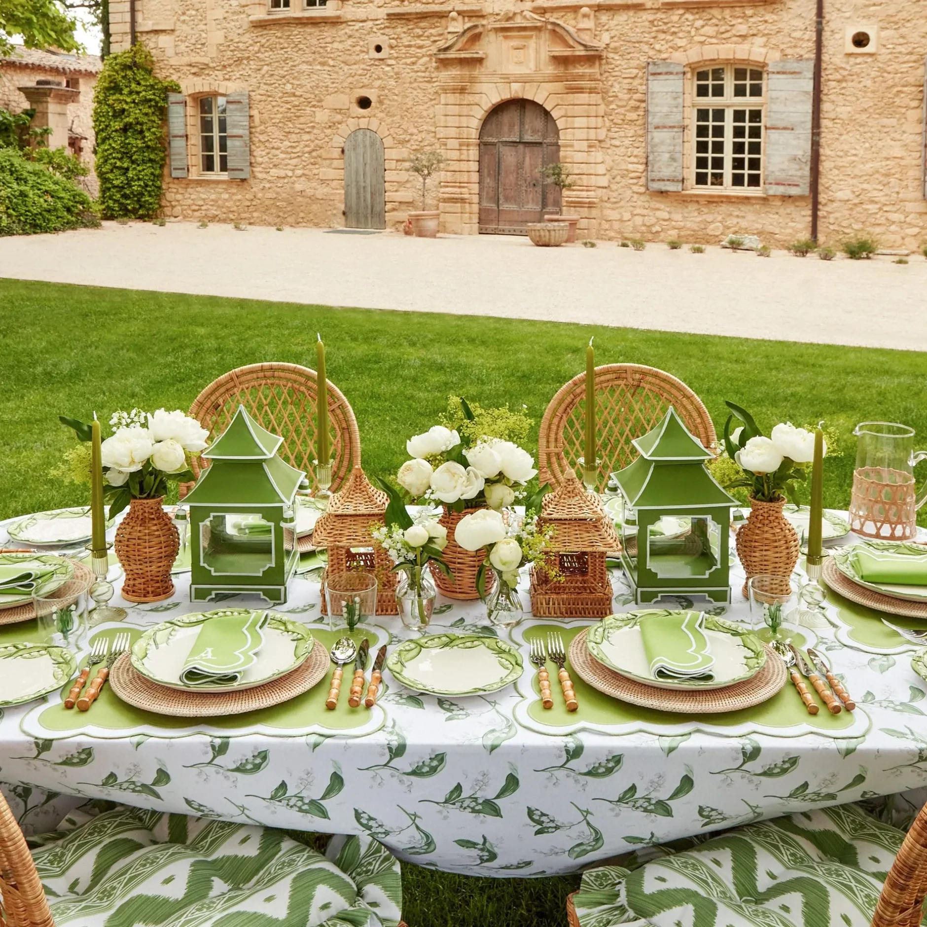 New Mrs. Alice Serena Applique Green Placemats & Napkins (Set Of 4)