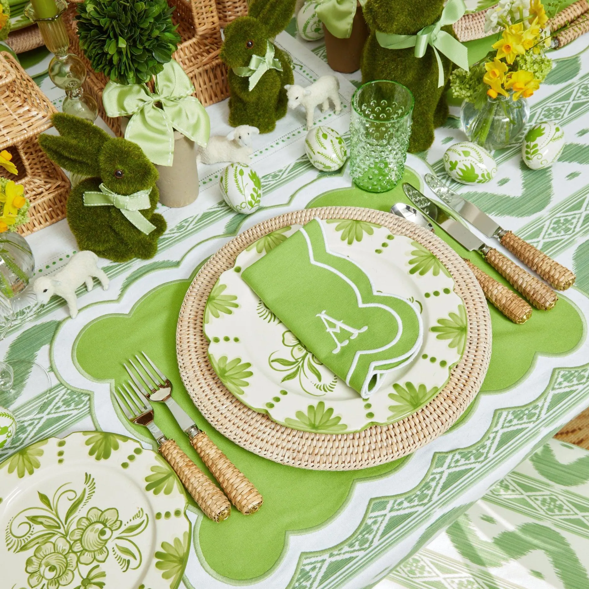 Clearance Mrs. Alice Serena Applique Green Placemats (Set Of 4)
