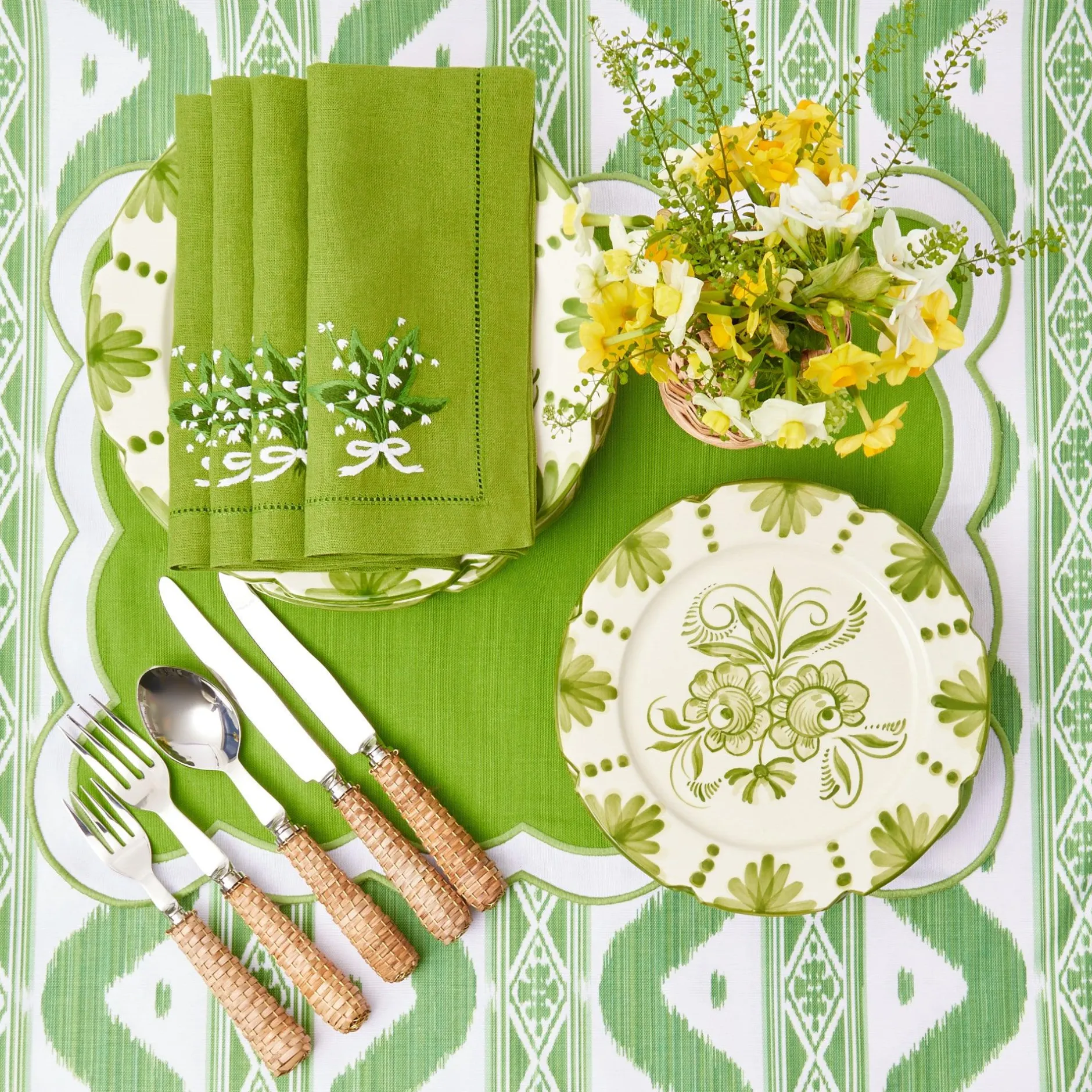 Clearance Mrs. Alice Serena Applique Green Placemats (Set Of 4)