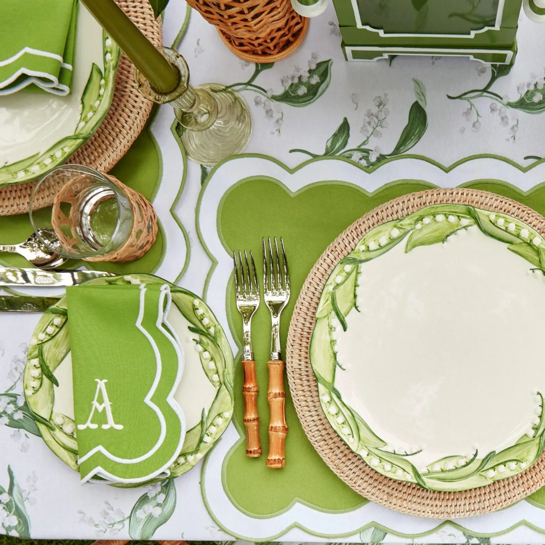 Clearance Mrs. Alice Serena Applique Green Placemats (Set Of 4)