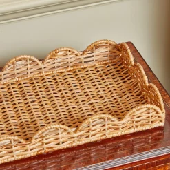 Hot Mrs. Alice Small Scalloped Rattan Tray