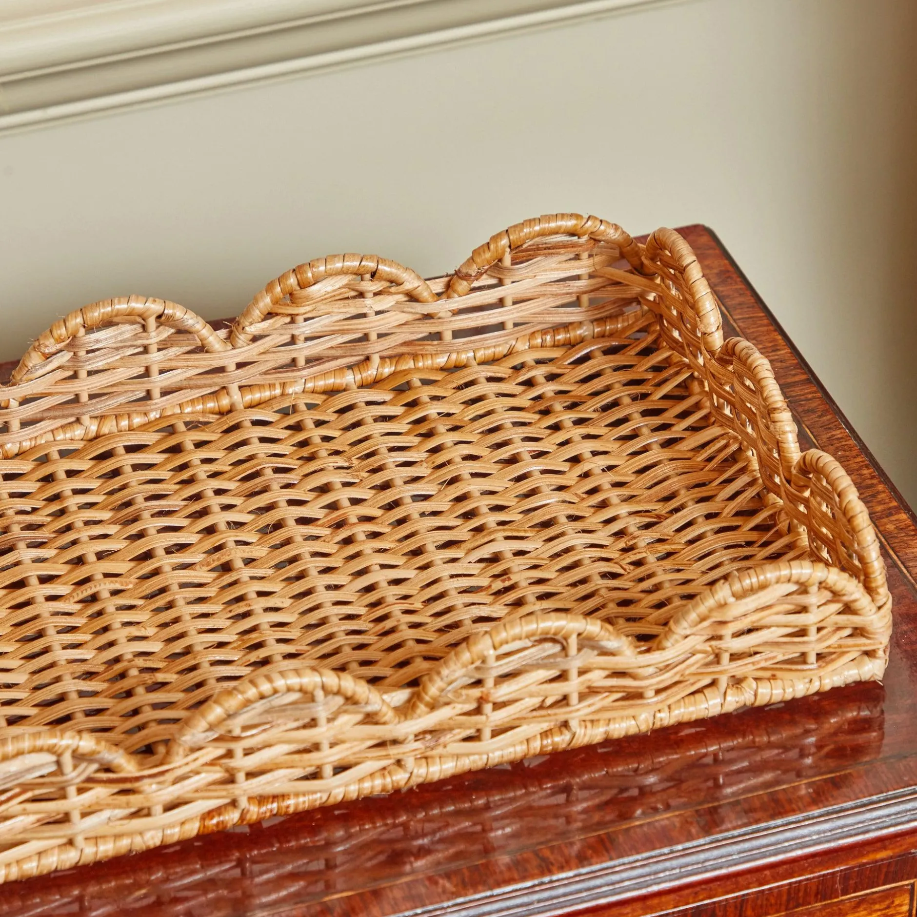 Hot Mrs. Alice Small Scalloped Rattan Tray