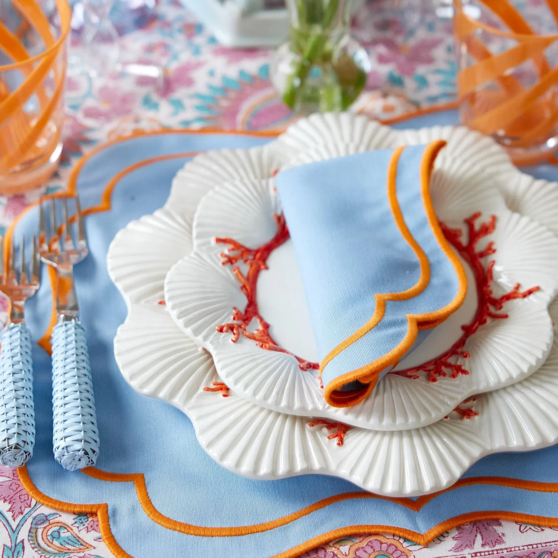 Mrs. Alice Sylvie Blue & Orange Napkins (Set Of 4)