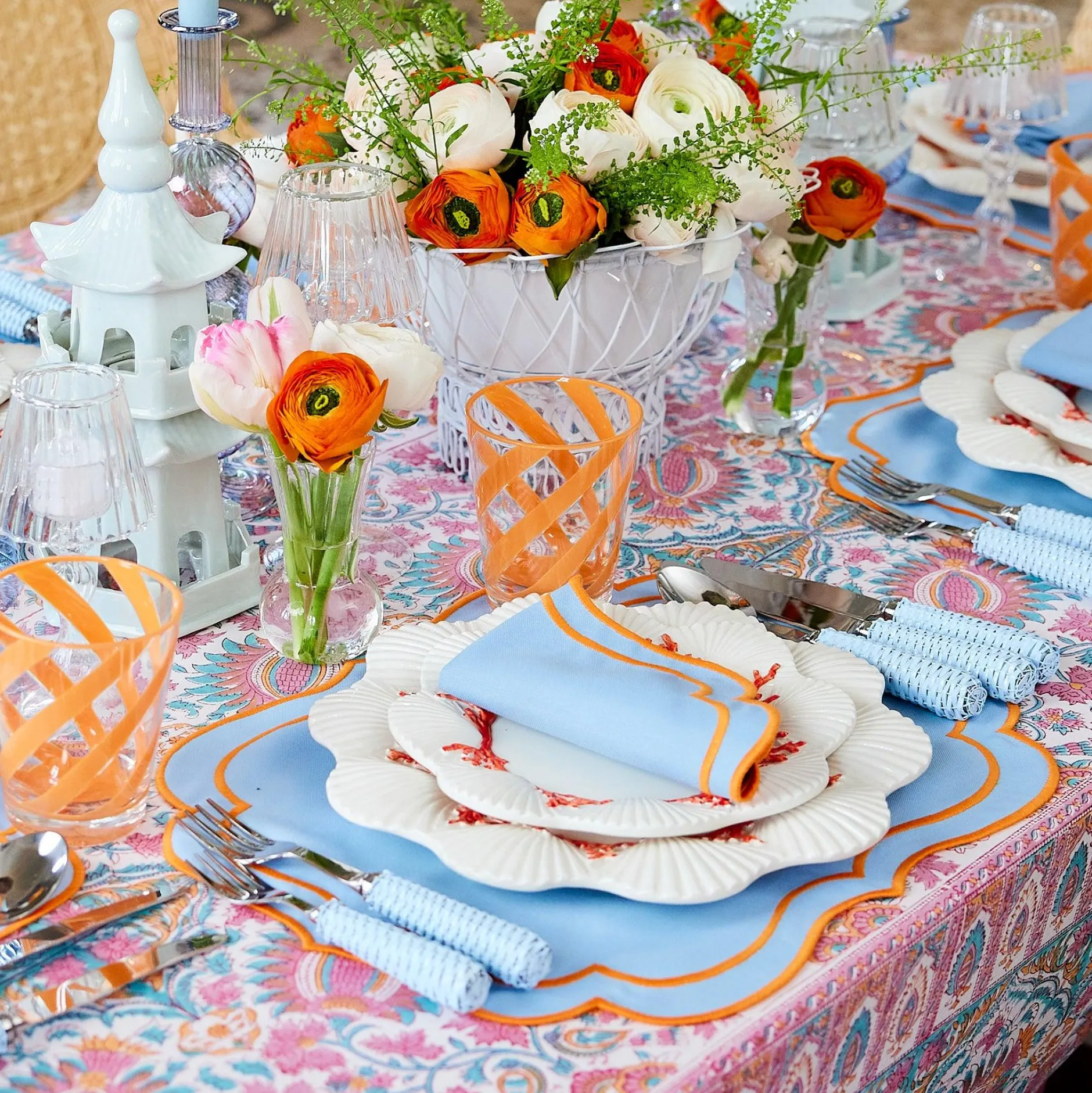 New Mrs. Alice Sylvie Blue & Orange Placemats (Set Of 4)