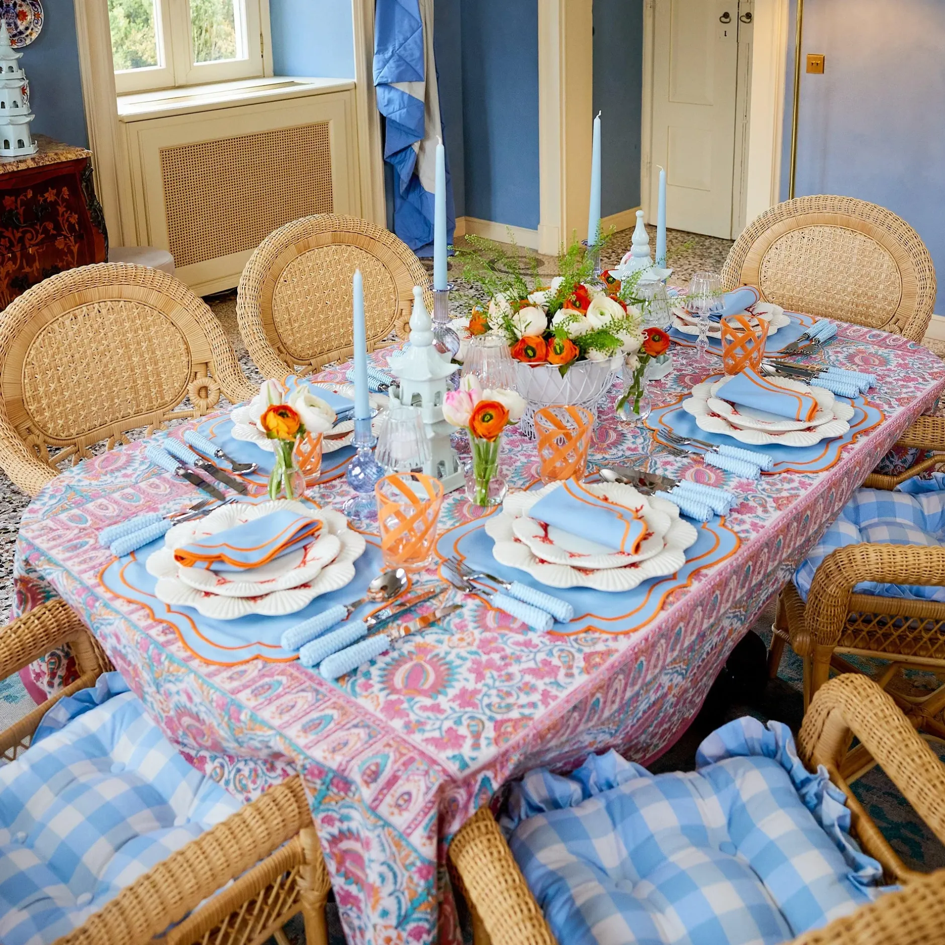 New Mrs. Alice Sylvie Blue & Orange Placemats (Set Of 4)