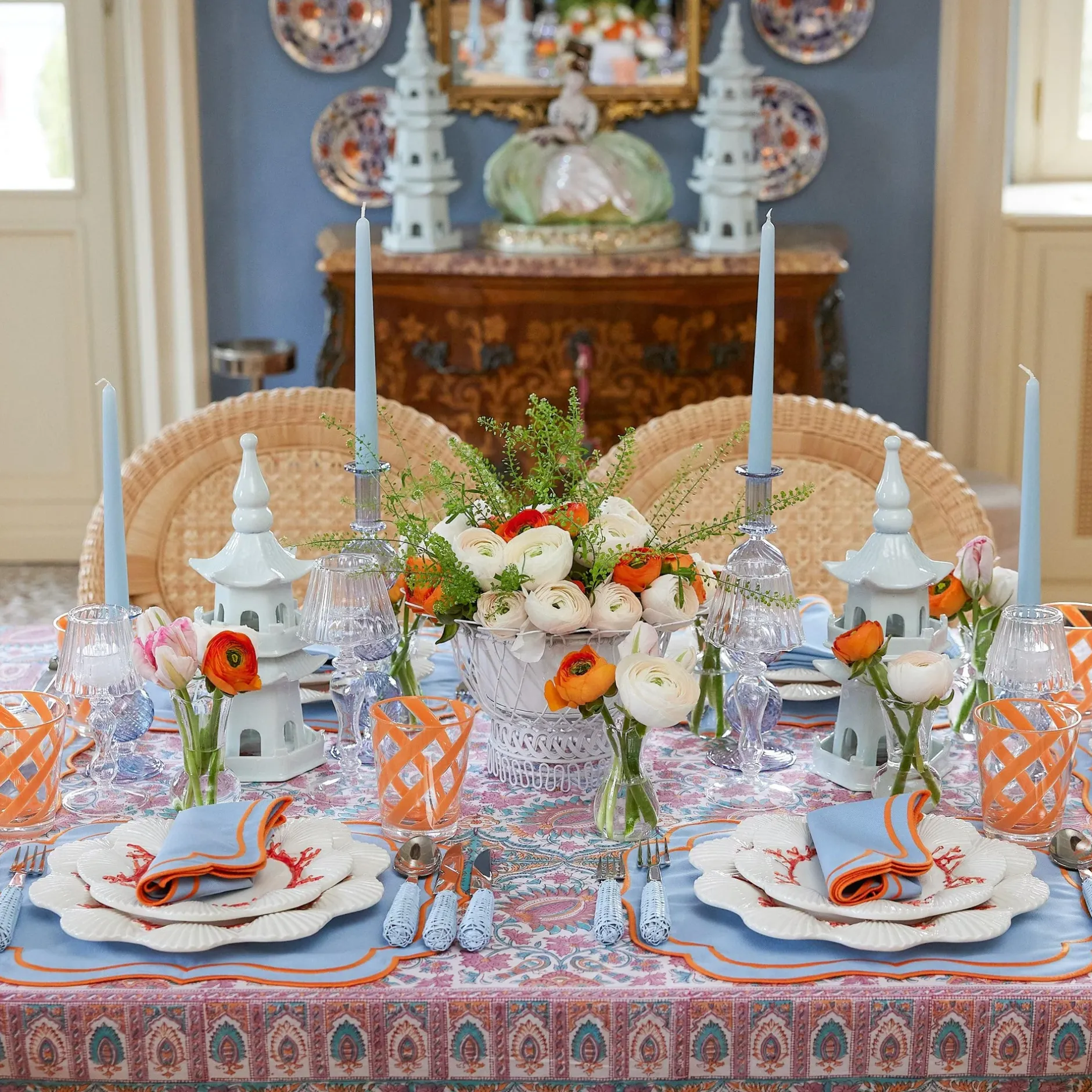 New Mrs. Alice Sylvie Blue & Orange Placemats (Set Of 4)