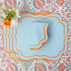 Outlet Mrs. Alice Sylvie Blue And Orange Placemats & Napkins (Set Of 4)