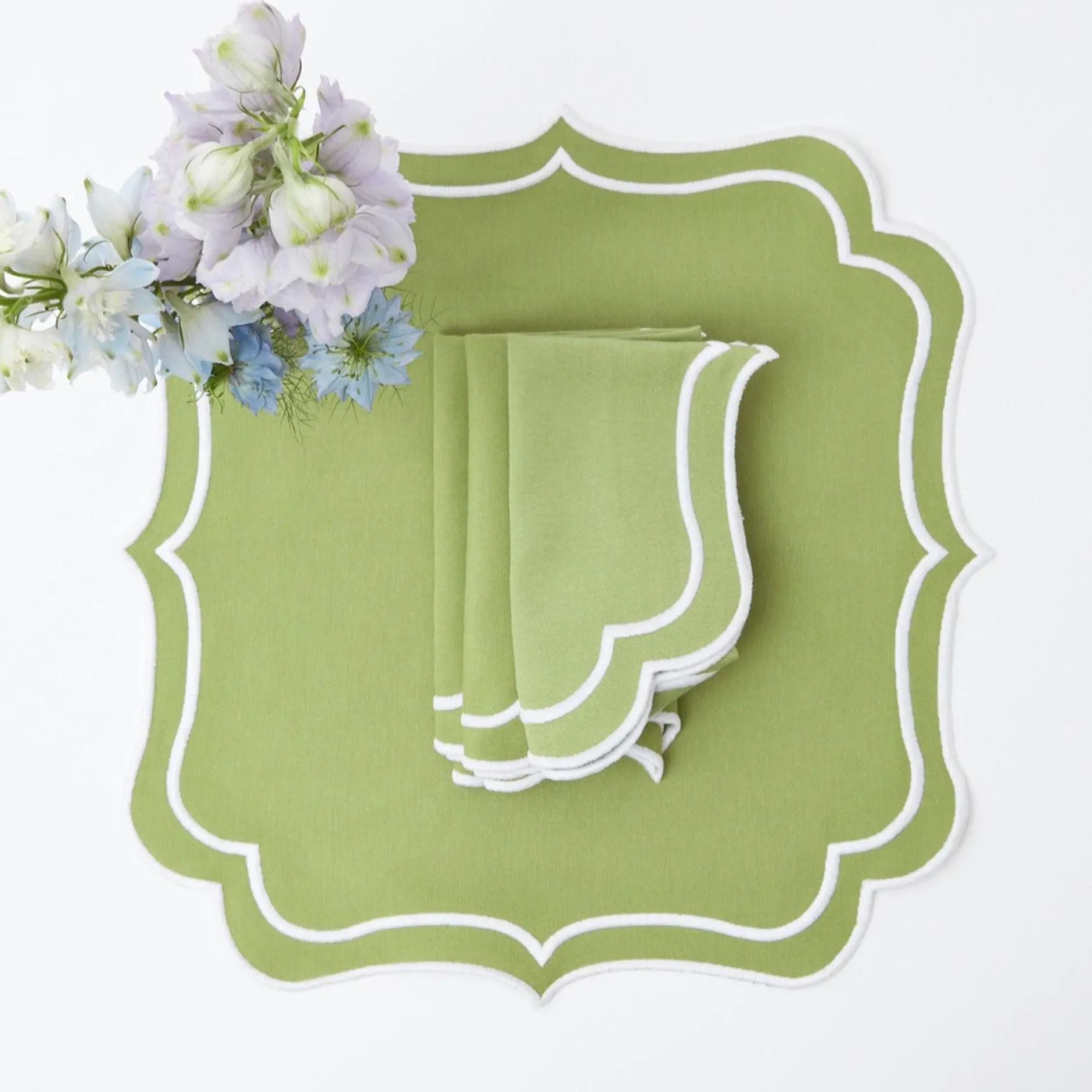Online Mrs. Alice Sylvie Green Embroidered Placemats & Napkins (Set Of 4)