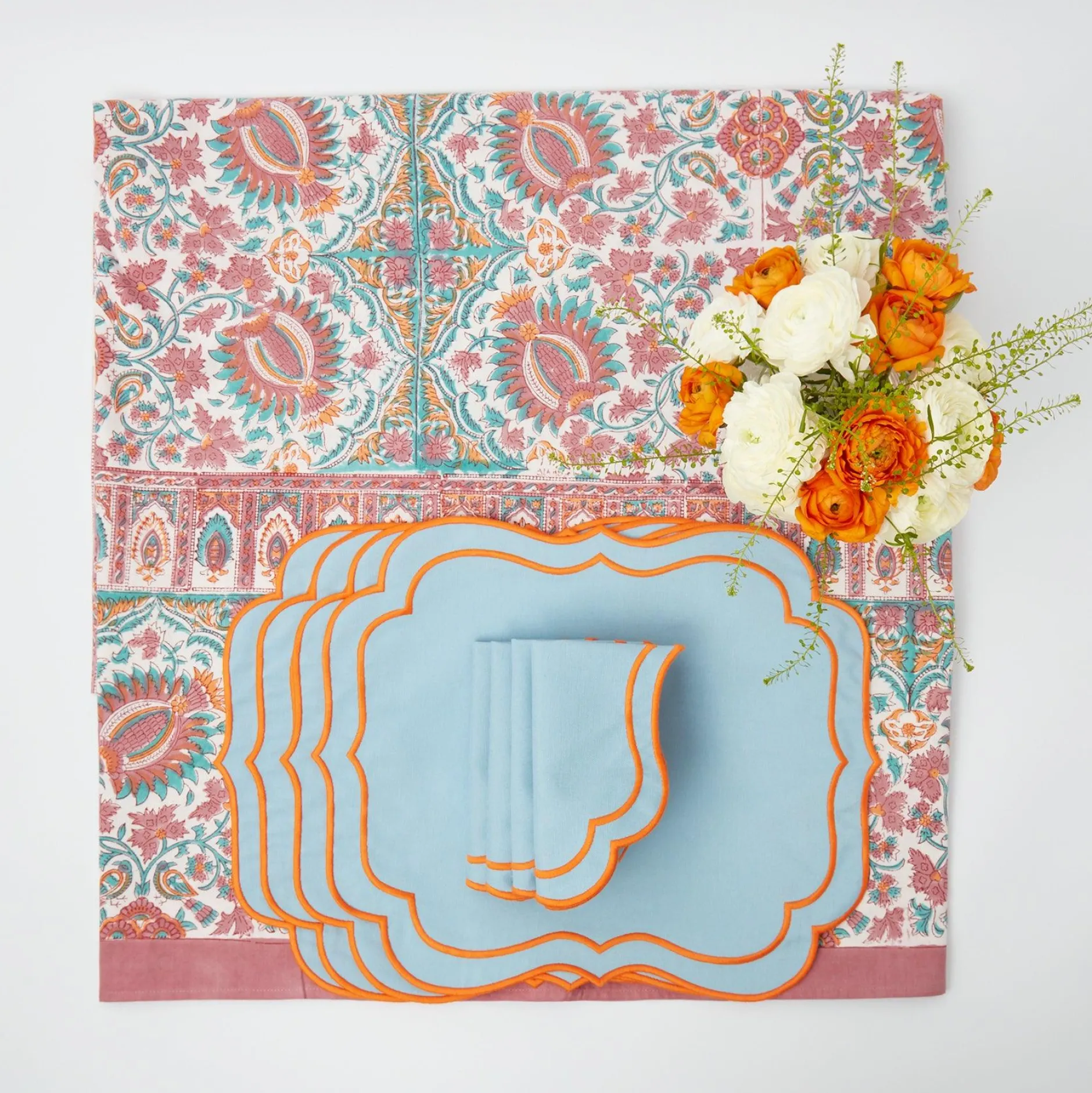 Discount Mrs. Alice Valentina & Sylvie Blue/Orange Linen Set