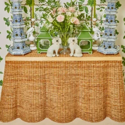 Discount Mrs. Alice Vivienne Rattan Scalloped Console Table