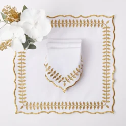 Mrs. Alice White & Gold Laurel Napkins (Set Of 4)