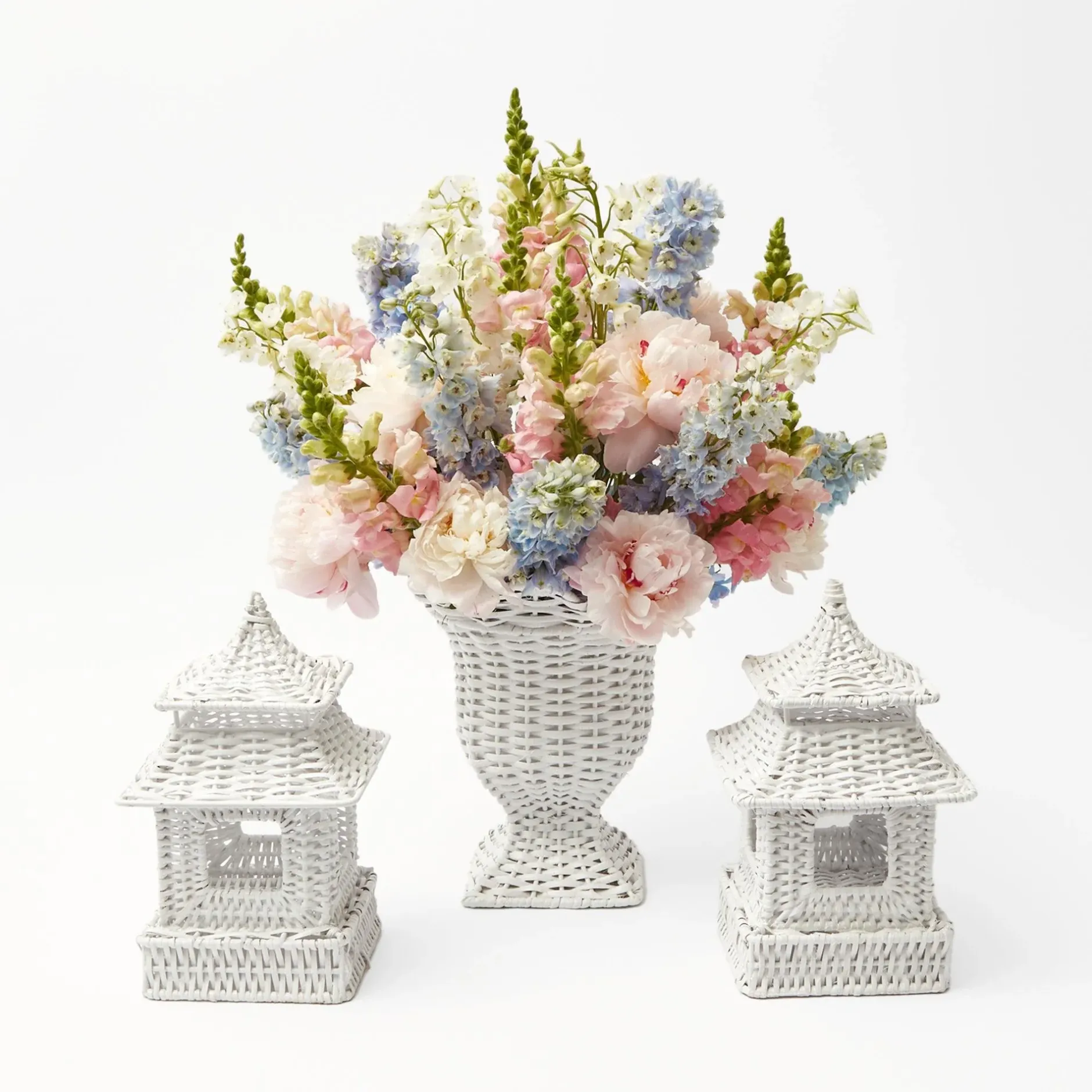 Sale Mrs. Alice White Rattan Pagoda & Urn Vase Set