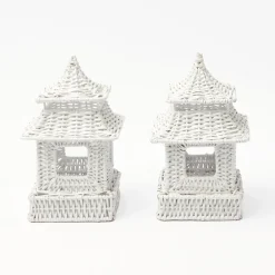 Clearance Mrs. Alice White Rattan Pagoda & Urn Vase Set