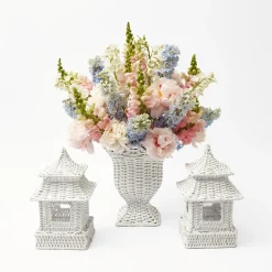 Best Mrs. Alice White Rattan Pagoda & Urn Vase Set