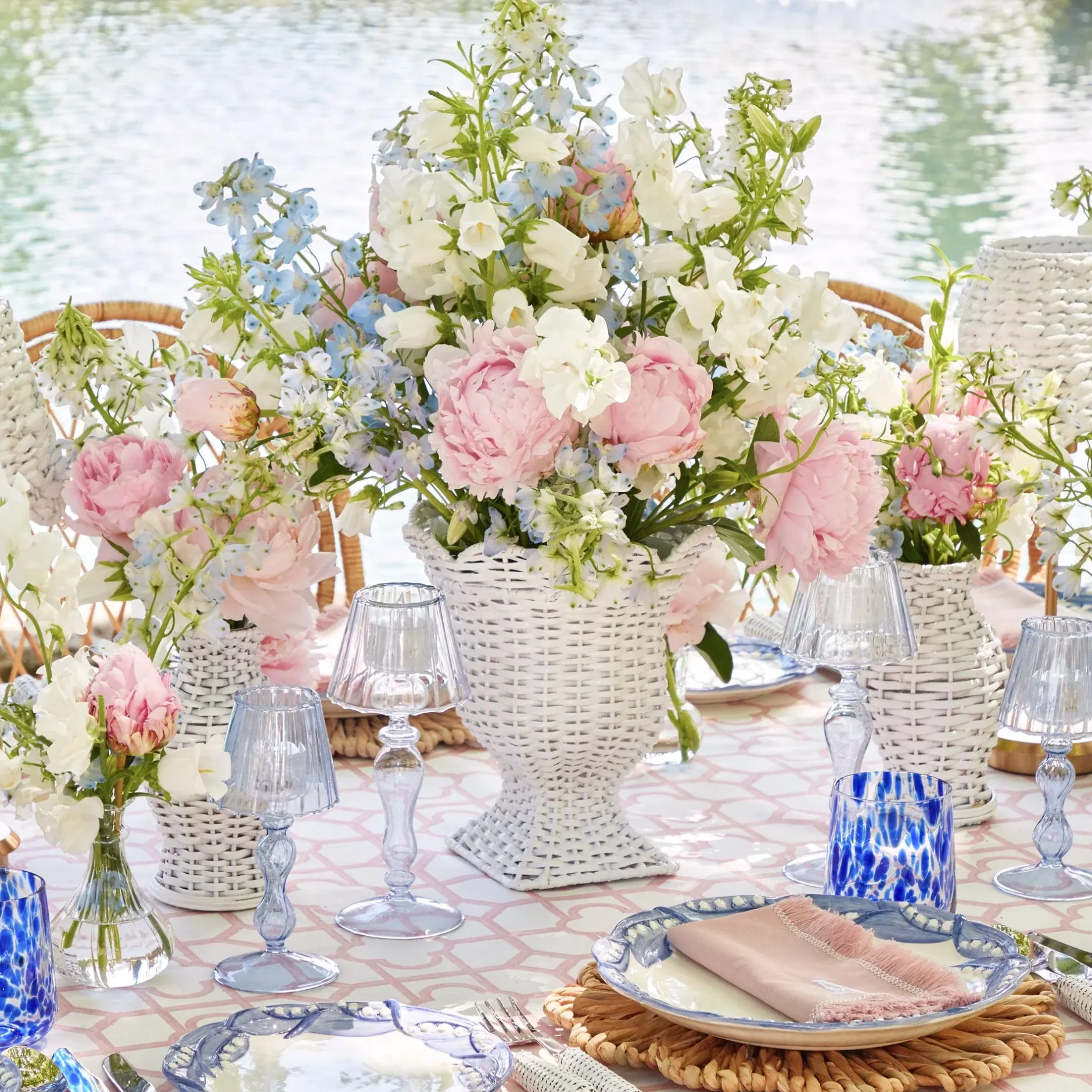 Best Mrs. Alice White Rattan Pagoda & Urn Vase Set