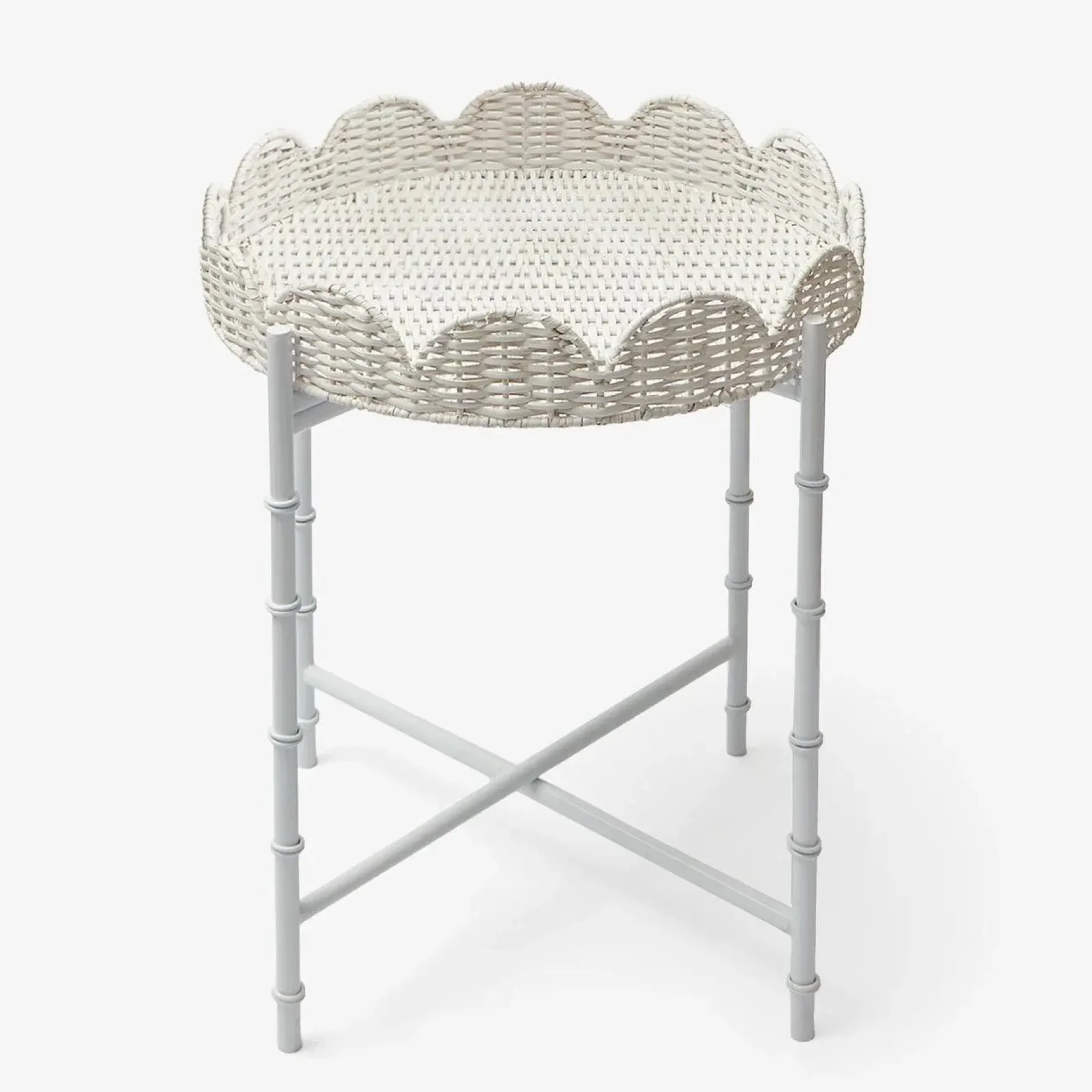 Clearance Mrs. Alice White Rattan Round Scalloped Tray With Stand