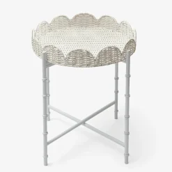Discount Mrs. Alice White Rattan Round Scalloped Tray With Stand