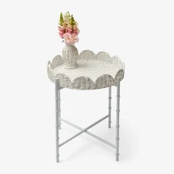 Discount Mrs. Alice White Rattan Round Scalloped Tray With Stand