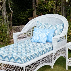 Online Mrs. Alice White Rattan Sun Lounger With Blue Ikat Cushion