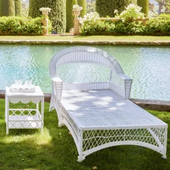 Online Mrs. Alice White Rattan Sun Lounger With Blue Ikat Cushion
