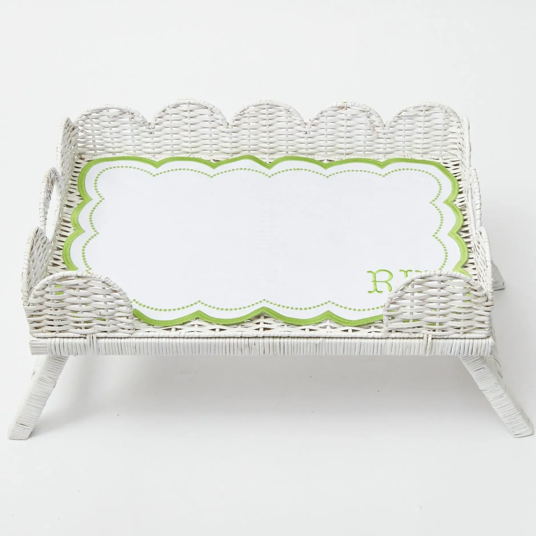 Hot Mrs. Alice White Scalloped Rattan Breakfast Tray