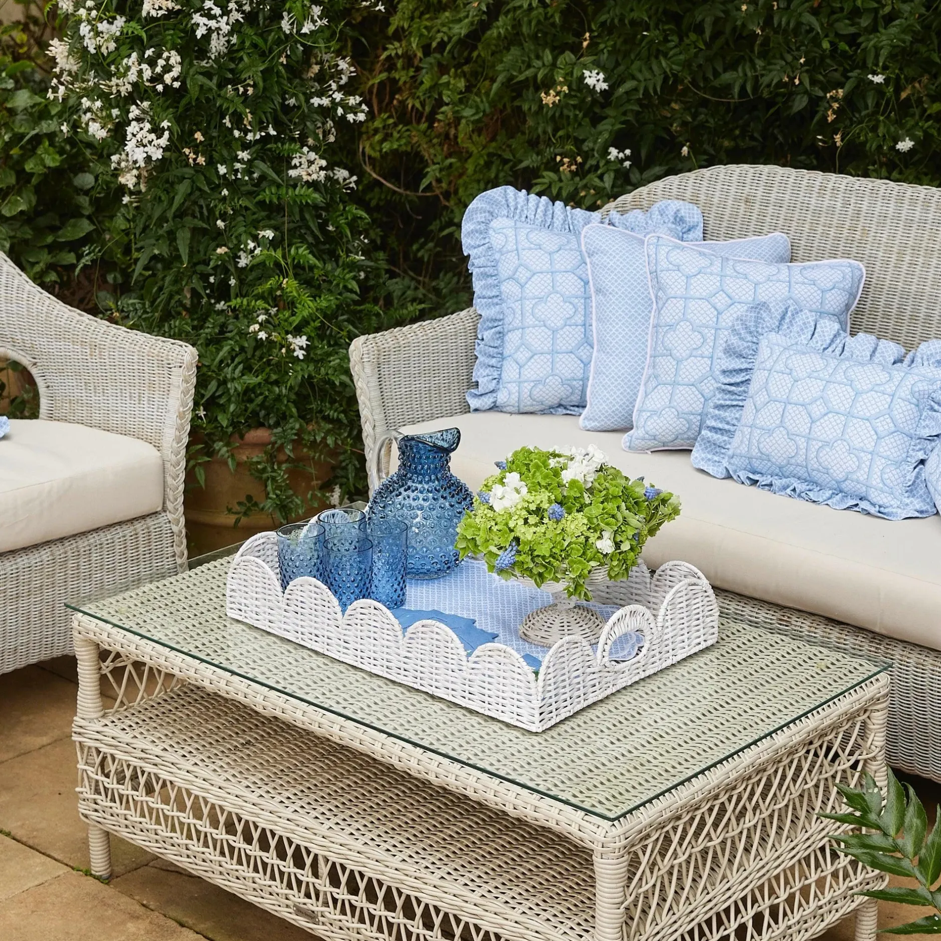 Mrs. Alice White Scalloped Rattan Tray