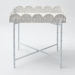 Sale Mrs. Alice White Scalloped Rattan Tray With Stand
